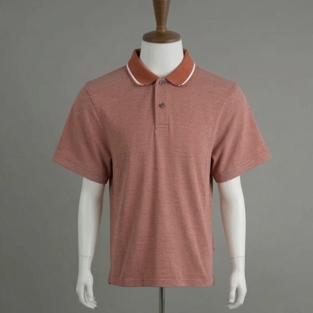 Ted Baker Polo Shirt Mens Medium Orange Micro Pattern Cotton Tipped Collar Top